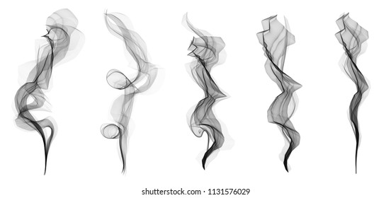 Creative vector illustration of delicate white cigarette smoke waves texture set isolated on transparent background. Art design. Abstract concept graphic element