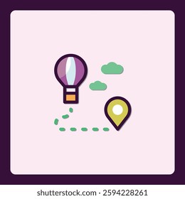 Creative vector illustration depicting balloon trip and destination point