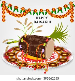 Creative vector illustration of a Dhol background for Happy Baisakhi.