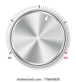 Ilustração vetorial criativa de configurações de nível de botão de discagem, botão de metal de música com processamento circular isolado em fundo. Controle de som. Design artístico. Elemento gráfico conceito abstrato.