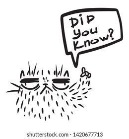 Creative vector illustration of did you know question speech bubble with funny cartoon cat.