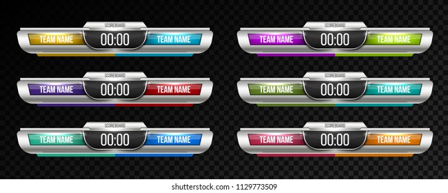 Creative vector illustration digital scoreboard broadcast graphic isolated on transparent background. Art design lower thirds template. Abstract concept soccer, football, basketball, futsal element
