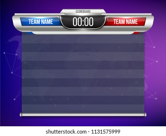 Creative vector illustration digital scoreboard broadcast graphic isolated on transparent background. Art design lower thirds template. Abstract concept soccer, football, basketball, futsal element