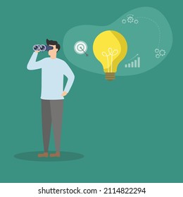Creative Vector illustration drawing of a businessman is looking for business ideas, setting targets, and company charts. smart business concept. Modern Design Illustration Vector 