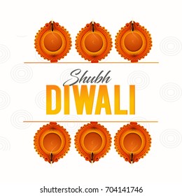 Creative vector illustration of Elegant card design of traditional Indian festival Diwali with lamps. 