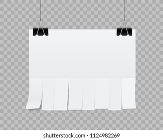 Creative vector illustration of empty blank sheet paper advertising with tear-off cut slips isolated on transparent background. Street art design copy space template. Abstract concept graphic element