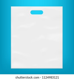 Creative vector illustration of empty blank white plastic bag isolated on transparent background. Art design realistic mockup template with place for your branding. Abstract concept graphic element