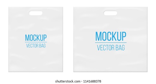 Creative vector illustration of empty blank white plastic bag isolated on transparent background. Art design realistic mockup template with place for your branding. Abstract concept graphic element