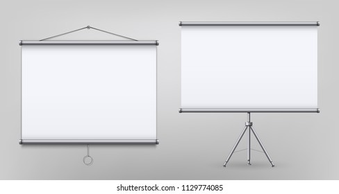 Creative Vector Illustration Of Empty Meeting Projector Screen Isolated On Transparent Background. For Presentation Board, Blank Whiteboard Template Mockup For Conference. Art Design. Graphic Element