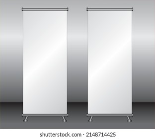 Creative vector illustration of empty roll up banners with paper canvas texture isolated on background. Art design blank template mock up