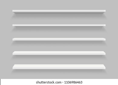 Creative vector illustration of empty shelves set on wall isolated on background. Art design template mockup. Abstract concept graphic element for shop