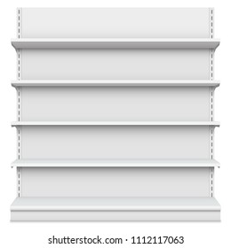 Creative vector illustration of empty store shelves isolated on background. Retail shelf art design. Abstract concept graphic showcase display element. Supermarket product advertising blank mockup