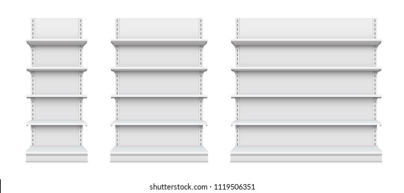 Creative vector illustration of empty store shelves isolated on background. Retail shelf art design. Abstract concept graphic showcase display element. Supermarket product advertising blank mockup