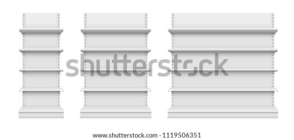 Creative vector illustration of empty store\
shelves isolated on background. Retail shelf art design. Abstract\
concept graphic showcase display element. Supermarket product\
advertising blank\
mockup