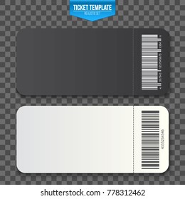 Creative vector illustration of empty ticket template mockup set isolated on transparent background. Art design blank theater, air plane, cinema, train, circus, bus, sport, football invitation coupons