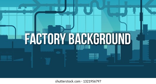 Creative vector illustration of factory line manufacturing industrial plant scen interior background. Art design the silhouette of the industry 4.0 zone template. Abstract concept graphic element