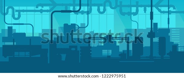 Creative vector illustration of factory line\
manufacturing industrial plant scen interior background. Art design\
the silhouette of the industry 4.0 zone template. Abstract concept\
graphic element
