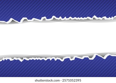 Creative vector illustration featuring a torn paper frame with a transparent center and a bold blue striped background. Perfect for modern designs, presentations, templates, and decorative layouts.