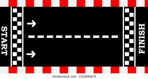 Creative vector illustration of finish line racing background top view. Art design. Start or finish on kart race. Grunge textured on the asphalt road. Abstract concept graphic element 