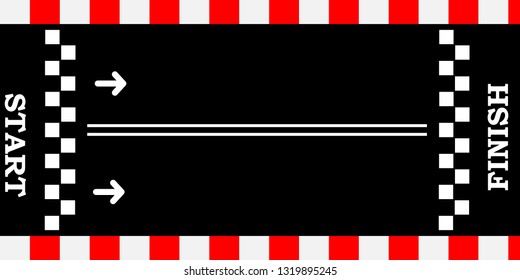 Creative vector illustration of finish line racing background top view. Art design. Start or finish on kart race. Grunge textured on the asphalt road. Abstract concept graphic element