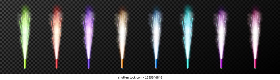 Creative vector illustration of firework fountain of sparks salute isolated on transparent background. Art design sparkling pillar of fire template. Abstract concept graphic christmas element