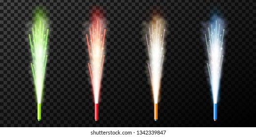 Creative vector illustration of firework fountain of sparks salute isolated on transparent background. Art design sparkling pillar of fire template. Abstract concept graphic christmas element