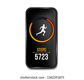 Creative vector illustration of fitness counter run app in phone and wrist band bracelet, activity tracker isolated on background. Art design smartphone template. Abstract concept graphic element