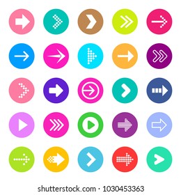 Creative vector illustration of flat simple colorful circle arrow set pointing in the right direction isolated on transparent background. Art design sign symbol icon. Abstract concept graphic element