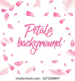 Creative vector illustration of flowers petals falling on vector transparent background. Pink, red rose or sakura flying backdrop for, mother, women day. Art design. Abstract concept graphic element.