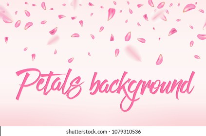 Creative vector illustration of flowers petals falling on vector transparent background. Pink, red rose or sakura flying backdrop for, mother, women day. Art design. Abstract concept graphic element.