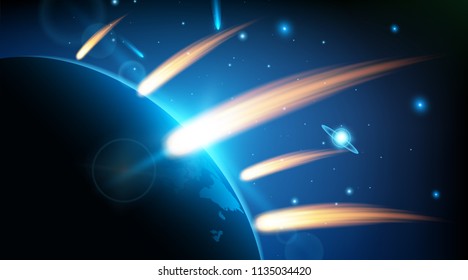 Creative vector illustration of flying cosmic meteor, planetoid, comet, fireball isolated on transparent background. Fire ball art design. Armageddon catastrophe. Abstract concept graphic element