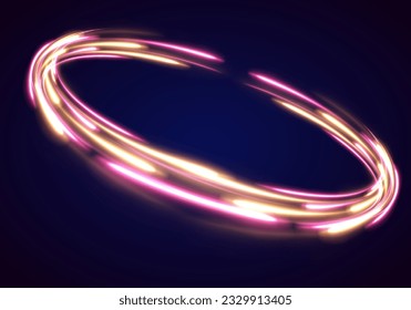 Creative vector illustration of flying cosmic meteor, planetoid, comet, fireball isolated on transparent background. Light everyday glowing effect. semicircular wave, light trail curve swirl, optical.