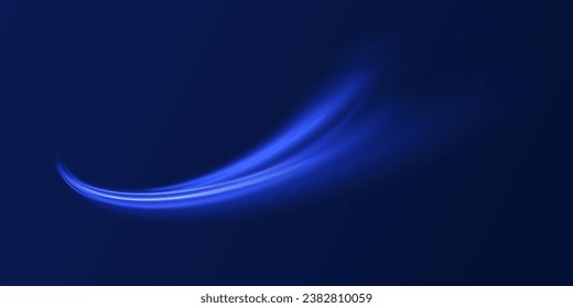 Creative vector illustration of flying cosmic meteor, planetoid, comet, fireball isolated on transparent background. Futuristic neon light effect. Speed of light concept background.
