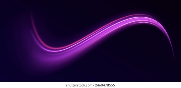 Creative vector illustration of flying cosmic meteor, planetoid, comet, fireball. Abstract vector neon wave. Shiny speed motion transparent abstract curve.	
