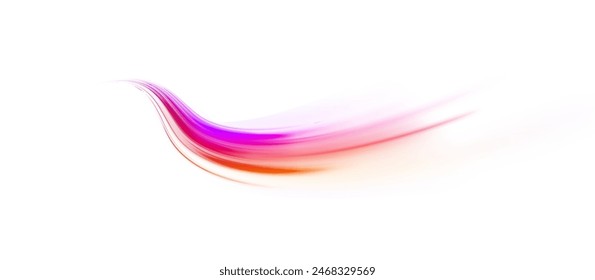 Kreative Vektorillustration von fliegenden kosmischen Meteor, Planetoid, Komet, Feuerball isoliert auf durchsichtigem Hintergrund. Licht-Alltagsglühender Effekt. Halbkreiswelle, Lichtspurkurvenwirbel, Optisch.