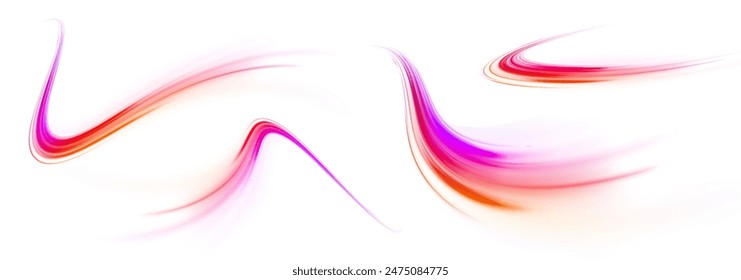 Creative vector illustration of flying cosmic meteor, planetoid, comet, fireball isolated on transparent background. Light everyday glowing effect. semicircular wave, light trail curve swirl, optical.