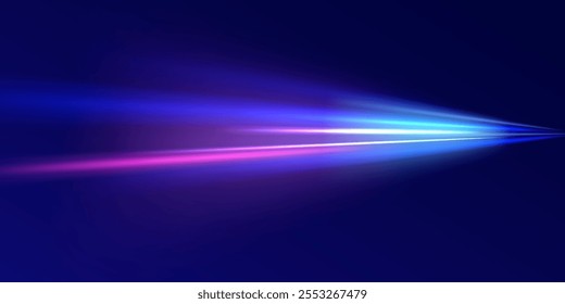 Creative vector illustration of flying cosmic meteor, planetoid, comet, fireball isolated on transparent background. Effect, png, wave,neon,line. Light arc in neon colors, in the form of a turn.  