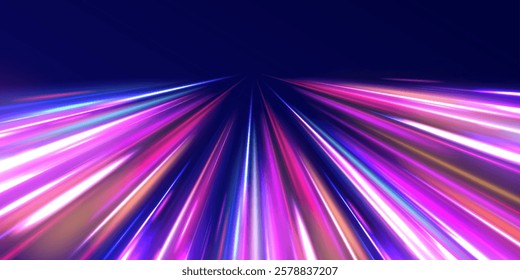 Creative vector illustration of flying cosmic meteor, planetoid, comet, fireball isolated on transparent background. Effect, png, wave,neon,line. Light arc in neon colors, in the form of a turn. 