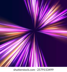 Creative vector illustration of flying cosmic meteor, planetoid, comet, fireball isolated on transparent background. Effect, png, wave,neon,line. Light arc in neon colors, in the form of a turn. 