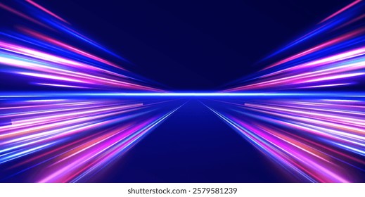 Creative vector illustration of flying cosmic meteor, planetoid, comet, fireball isolated on transparent background. Effect, png, wave,neon,line. Light arc in neon colors, in the form of a turn. 