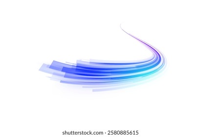 Creative vector illustration of flying cosmic meteor, planetoid, comet, fireball isolated on transparent background. Effect, png, wave,neon,line. Light arc in neon colors, in the form of a turn.  