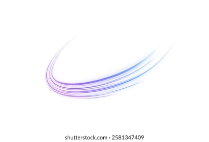 Creative vector illustration of flying cosmic meteor, planetoid, comet, fireball isolated on transparent background. Effect, png, wave,neon,line. Light arc in neon colors, in the form of a turn. 