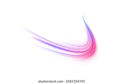 Creative vector illustration of flying cosmic meteor, planetoid, comet, fireball isolated on transparent background. Effect, png, wave,neon,line. Light arc in neon colors, in the form of a turn.