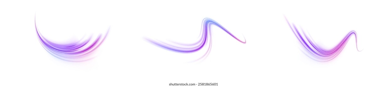 Creative vector illustration of flying cosmic meteor, planetoid, comet, fireball isolated on transparent background. Effect, png, wave,neon,line. Light arc in neon colors, in the form of a turn.