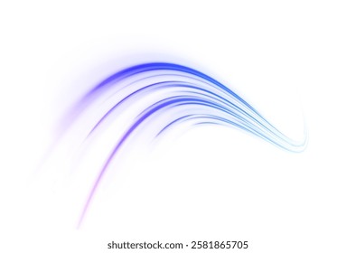 Creative vector illustration of flying cosmic meteor, planetoid, comet, fireball isolated on transparent background. Effect, png, wave,neon,line. Light arc in neon colors, in the form of a turn. 