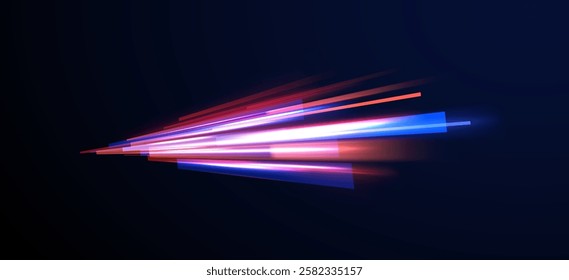 Creative vector illustration of flying cosmic meteor, planetoid, comet, fireball isolated on transparent background. Effect, png, wave,neon,line. Light arc in neon colors, in the form of a turn.