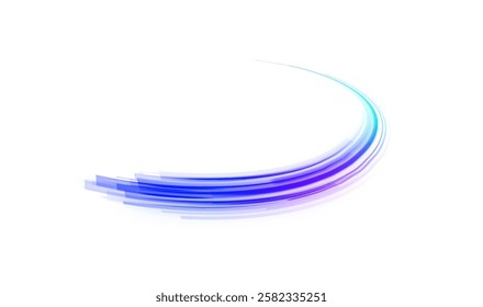 Creative vector illustration of flying cosmic meteor, planetoid, comet, fireball isolated on transparent background. Effect, png, wave,neon,line. Light arc in neon colors, in the form of a turn.  