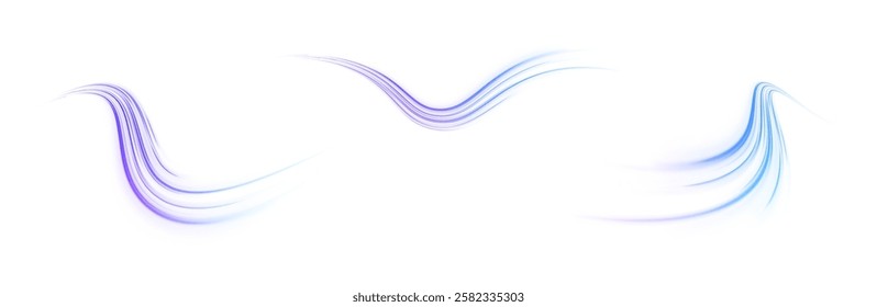 Creative vector illustration of flying cosmic meteor, planetoid, comet, fireball isolated on transparent background. Effect, png, wave,neon,line. Light arc in neon colors, in the form of a turn. 