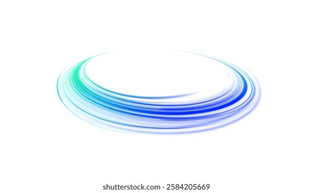 Creative vector illustration of flying cosmic meteor, planetoid, comet, fireball isolated on transparent background. Effect, png, wave,neon,line. Light arc in neon colors, in the form of a turn.  