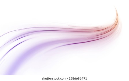 Creative vector illustration of flying cosmic meteor, planetoid, comet, fireball isolated on transparent background. Effect, png, wave,neon,line. Light arc in neon colors, in the form of a turn.